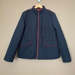 {Talbots} Quilted Military Coat in Navy with Red Piping - Womens Large